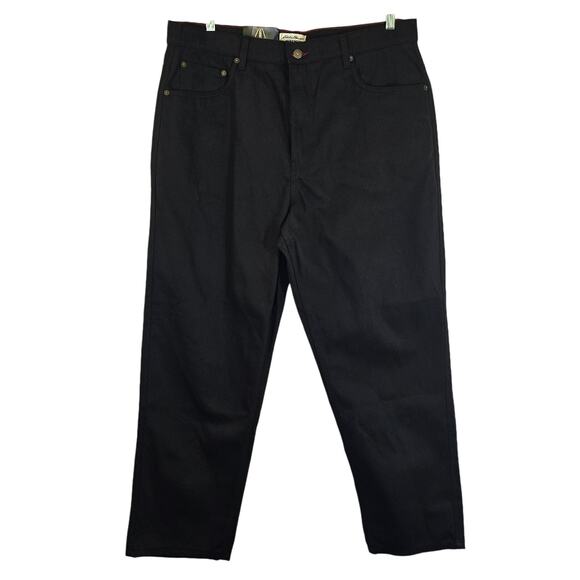 R Eddie Bauer Workwear Black Coal Canvas Jeans NWT Size 38 x 30 Stain Resistant - Picture 1 of 9